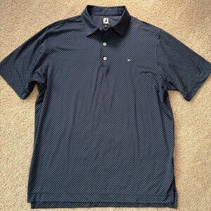 FootJoy FJ Polo Shirt Mens L Blue Polka Dot Embroidered Golf Tennis Performance